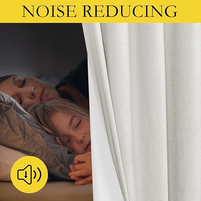NICETOWN Linen Blackout Curtains for Kitchen, Ivory, 2 Panels, 34" Wide x 60" Long, Short Kitchen Burlap Linen 100% Blackout Drape Panels for Night Shift, Great Job for Blocking Light