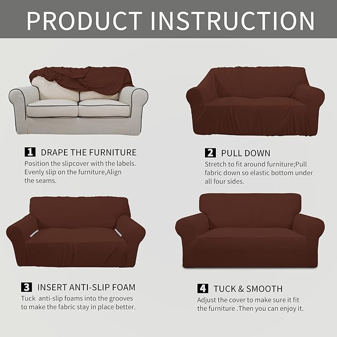 Easy-Going Stretch Oversized Sofa Slipcover 1-Piece Sofa Cover Furniture Protector Couch Soft with Elastic Bottom for Kids, Polyester Spandex Jacquard Fabric Small Checks Coffee