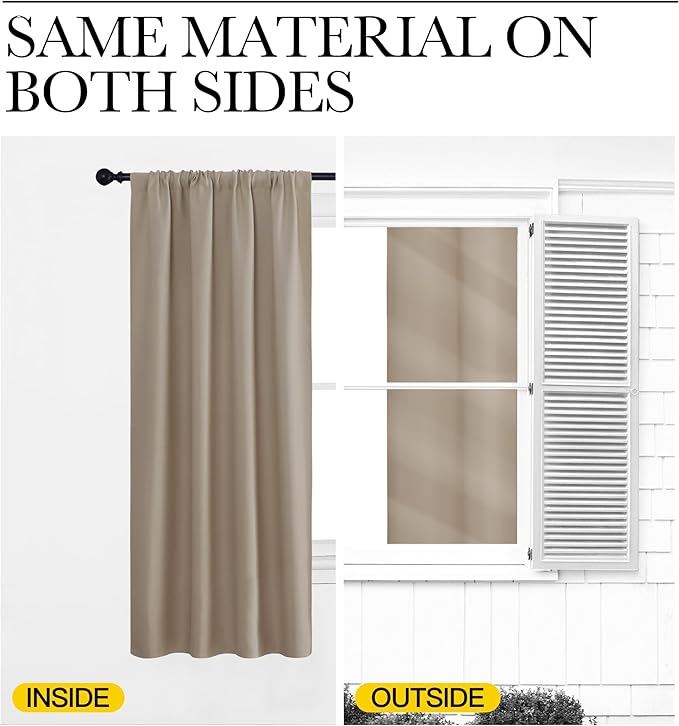 NICETOWN Kitchen Curtains, Taupe, 34" x 40", Set of 2, Short Blackout Curtains & Drapes, Thermal Insulated Rod Pocket Window Treatment Draperies for Nursery