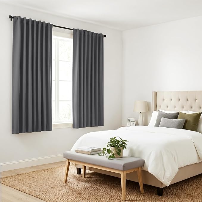 PONY DANCE Short Curtains Half Window Curtains for Bedroom, Privacy Blackout Energy Saving Drapes for Living Room Bathroom Shades, Wide 29 x Long 36 inches per Panel, Grey, 2 Pcs