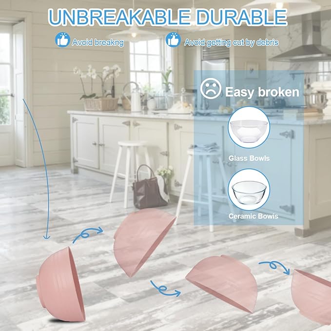 Rubtlamp 16Pcs Plastic Wheat Straw Dinnerware Set, Reusable Plastic Plate Set for 4, Kitchen Plates And Bowls Set (Pink) Include Dinner Platos, Dessert Platos, Cereal Bowls, Cups for Daily, Camping