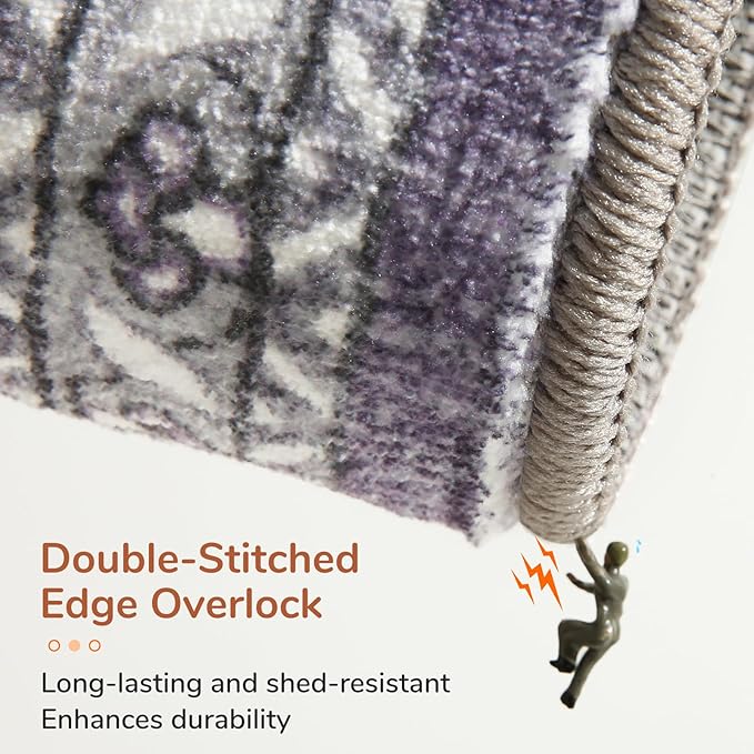 OPPODREAM Soft Area Rugs 4x6, Low-Pile Washable Rugs 4x6 with Non Slip Backing, Faux Cashmere 4 x 6 Throw Carpet, Purple