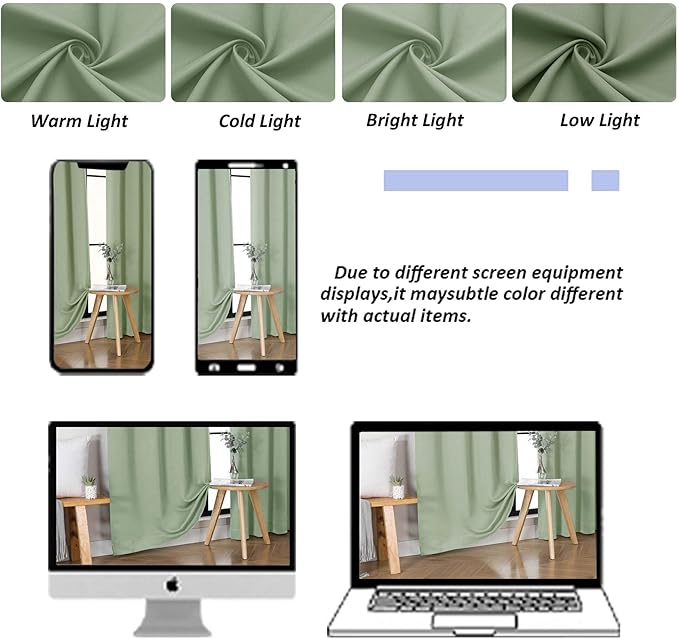 Simplebrand Ava Light Green Blackout Curtains for Bedroom 84 Inch Length 2 Panels Set, Solid Thermal Insulated Privacy Nursery Window Treatment Curtains Blackout Drapes, W40 x L84 Inch, Light Green