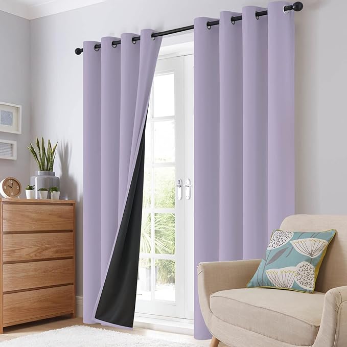SimpleHome 100% Blackout Curtains for Bedroom,Thermal Insulated Grommet Window Drapes Room Darkening Lilac Curtains for Living Room with Black Back,42 x 84 Inch,2 Panels