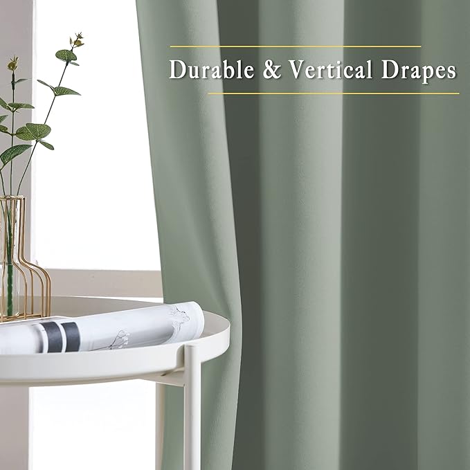 NICETOWN Sage Green Curtains 96 inches Long, Grommet Thermal Insulated Blackout Curtains Privacy Window Treatments for Boys Room/Living Room, W46 x L96, 2 Panels