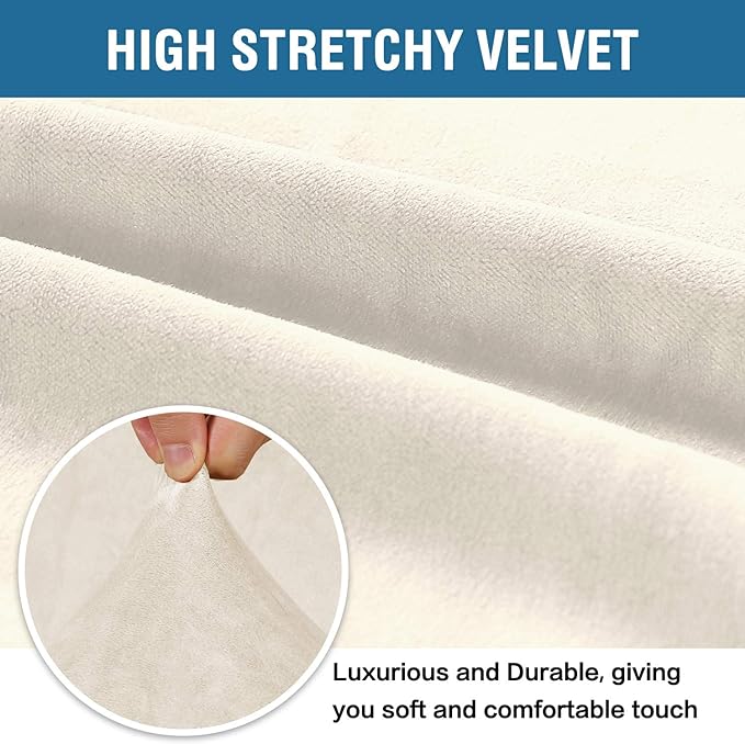H.VERSAILTEX Stretch Sofa Covers Large Couch Covers Sofa Slipcovers Furniture Protector Soft with Non Slip Elastic Bottom, Feature Thick Comfy Rich Velour (XL Sofa, Ivory)