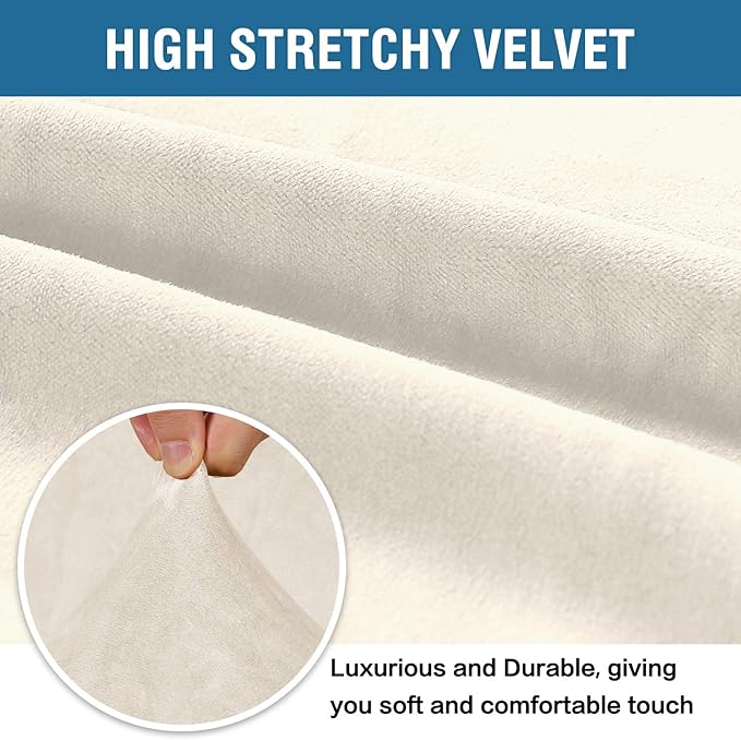 H.VERSAILTEX Stretch Velvet Sofa Covers for 3 Cushion Couch Covers Sofa Slipcovers Furniture Protector Soft with Non Slip Elastic Bottom, Crafted from Thick Comfy Rich Velour (Sofa 72"-90", Ivory)