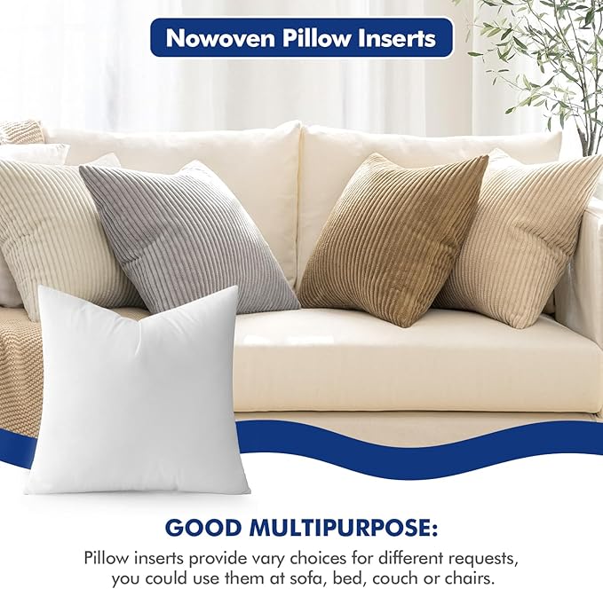 MIULEE Pillow Insert 20x20 Inch, Decorative Square Throw Pillow Inserts, Premium Fluffy Pillow Forms Sham Stuffer for Sofa Couch Living Room