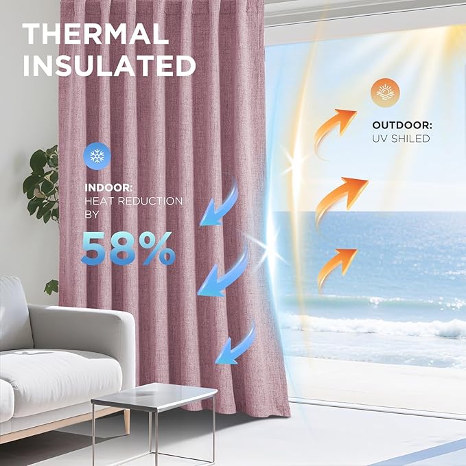 Joydeco Blackout Curtains for Bedroom - 120 Inch Long 100% Light Blocking 2 Panels Set Pink Drapes, Thermal Insulated Room Darkening Curtains, Linen Textured for Living Room, Rod Pocket & Back Tabs