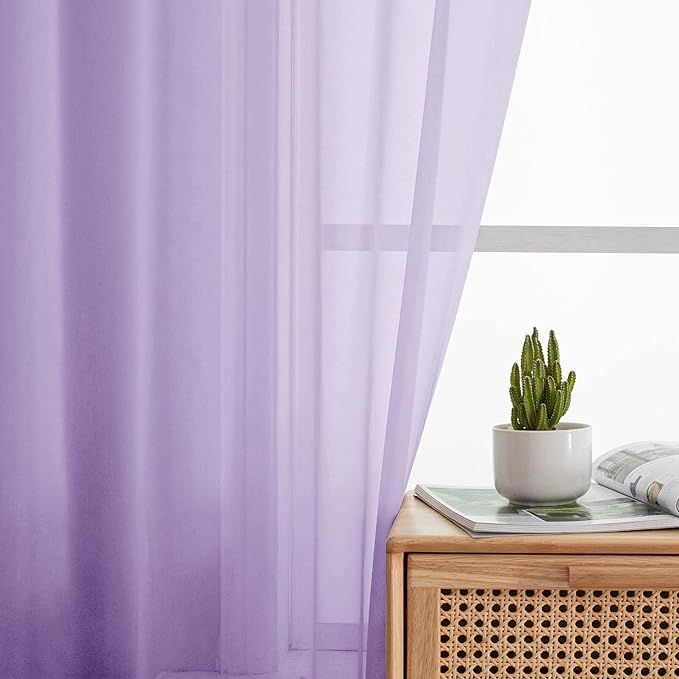 Lavender Valances for Windows, Lavender Sheer Curtains 14 Inch Length 2 Pack Kitchen Drapes, Modern Solid Mini Small Window Curtains for Cafe Bathroom Basement, 42" Wx14 L Inches