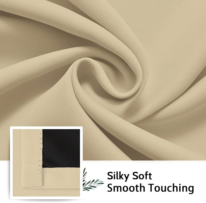 SimpleHome 100% Blackout Curtains for Bedroom,Thermal Insulated Grommet Window Drapes Room Darkening Beige Curtains for Living Room with Black Back,42 x 63 Inch,2 Panels