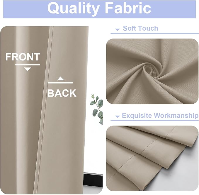Simplebrand Ava Biscotti Beige Short Blackout Curtains for Bedroom 54 Inches Long 2 Panels Set, Solid Thermal Insulated, Energy Saving Window Treatment Curtains Blackout Drapes, W40 x L54 Inch