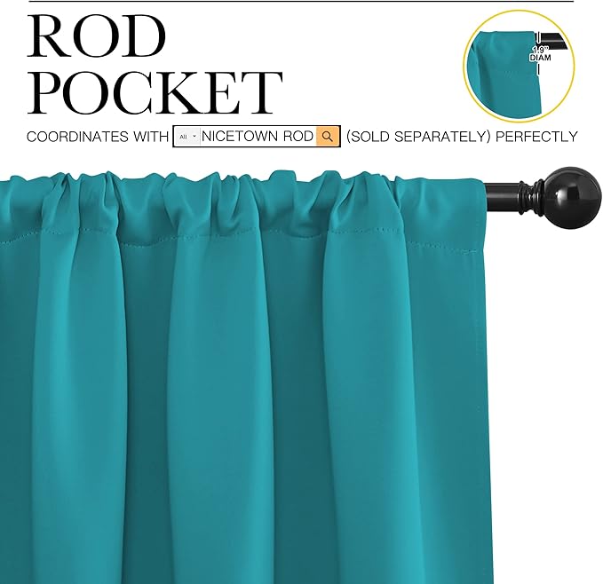 NICETOWN Living Room Curtains, Blackout Draperies, Peacock Blue, 1 Pair, 70 x 84-inch, Home Decorations Thermal Insulated Solid Rod Pocket Blackout Drapes for Cafe