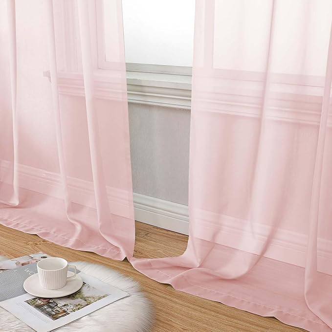 Blush Sheer Curtains for Bedroom Living Room 90 Inches Long 2 Panels Set, Soft Airy Light Filtering Sheer Window Treatments, Modern Rod Pocket Curtains Drapes, Each 42" Wx90 L Inch