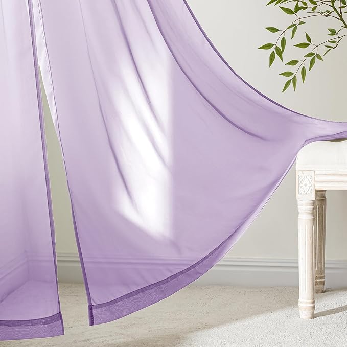 MIULEE Light Purple Sheer Curtains 90 Inches Long, 4 Panels Set, Lavender Light Filtering Rod Pocket Voile Drapes for Living Room and Bedroom, Airy Soft Fabric Window Treatments, 42 x 90 Inches