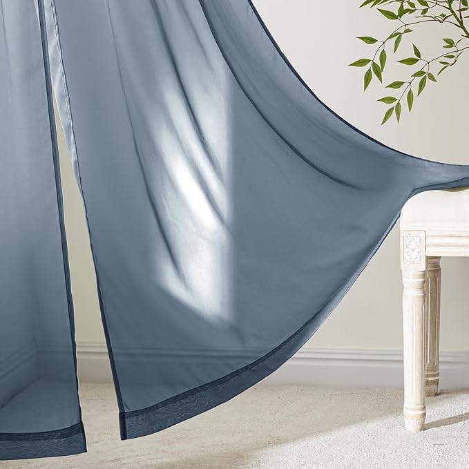 MIULEE Navy Blue Sheer Curtains 108 Inches Long, 4 Panels Set, Light Filtering Rod Pocket Voile Drapes Window Treatments, Semi Transparent Airy Fabric for Bedroom and Living Room, 42 x 108 Inches