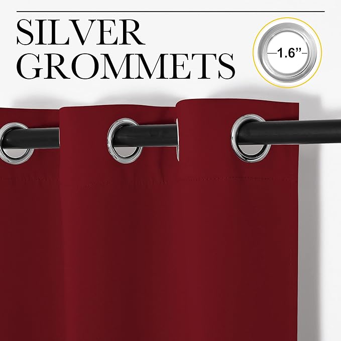NICETOWN Burgundy Red Blackout Curtains 48 inches Length for Laundry Room, 2 Panels, 42" Wide, Thermal Insulated Decoration Drapes for Short Window