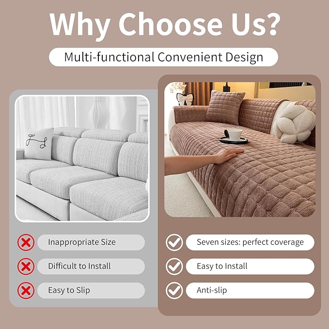 Velvet Couch Cover, Plush Sectional Sofa Cover Washable, Anti Slip Sofa Slipcover for Loveseat, Furniture Protector Covers for Pets & Kids(1PC, Dark Brown, 35.4"×47.2", Loveseat)