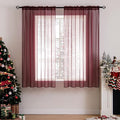 MIULEE 2 Panels Solid Color Sheer Christmas Window Curtains Elegant Window Voile Panels/Drapes/Treatment for Bedroom Living Room (54X54 Inches Wine Red)