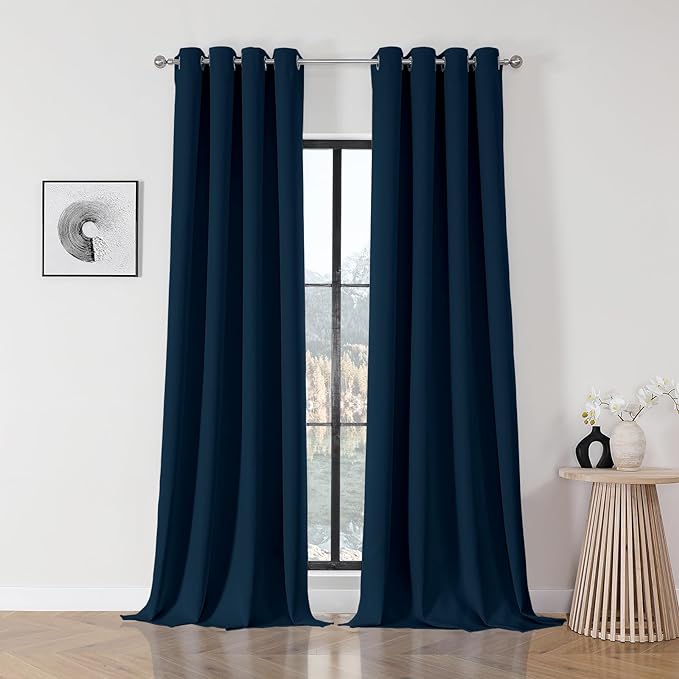 Joydeco Blackout Curtains 108 Inch Length 2 Panels Set, Thermal Insulated Long Curtains& Drapes 2 Burg, Room Darkening Grommet Drapes for Living Room Bedroom Window (Navy Blue, W52 x L108 Inch)