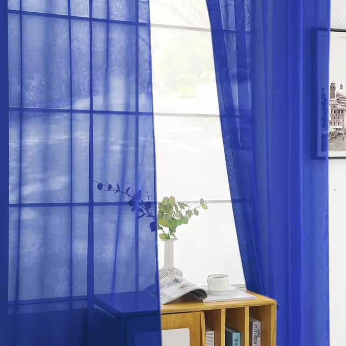 SpaceDresser Sheer Voile Window Treatment Rod Pocket Curtain Panels for Kitchen Bedroom Living Room Drapes Sunlight Filtering Privacy Semi Home Decor Assorted Colors Sizes (Sapphire, 52 W x 96 L)