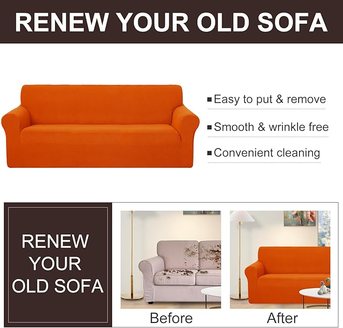 U-NICE HOME Oversized Stretch Loveseat Couch Cover Sofa Covers Washable Sofa Slipcover Furniture Protector for 2 Cushion Couch Sofa Pet Friendly, Orange