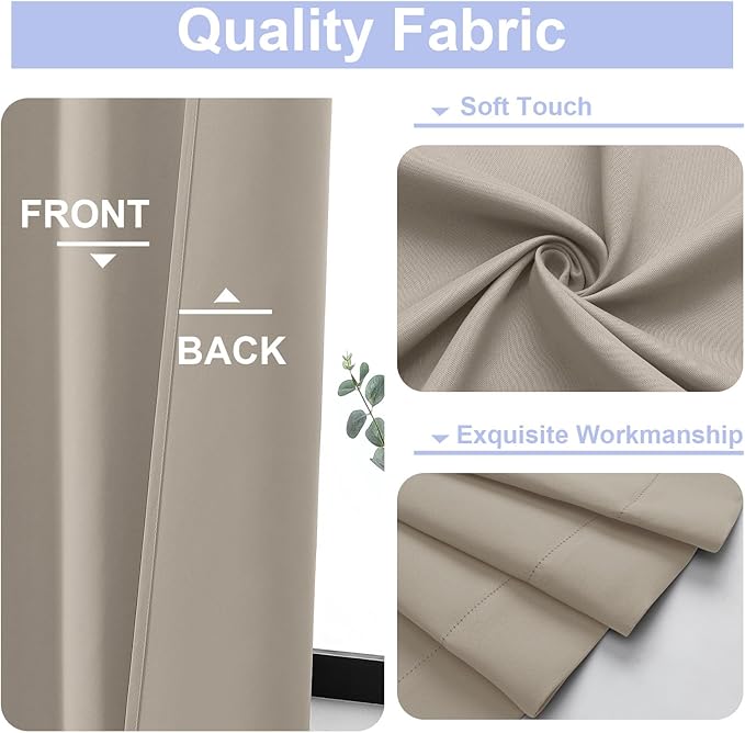 Simplebrand Stone Blackout Curtains for Bedroom 102 Inches Long 2 Panels, Solid Thermal Insulated, Energy Saving Living Room Window Treatment Curtains Blackout Drapes, W50 x L102 Inch, Stone