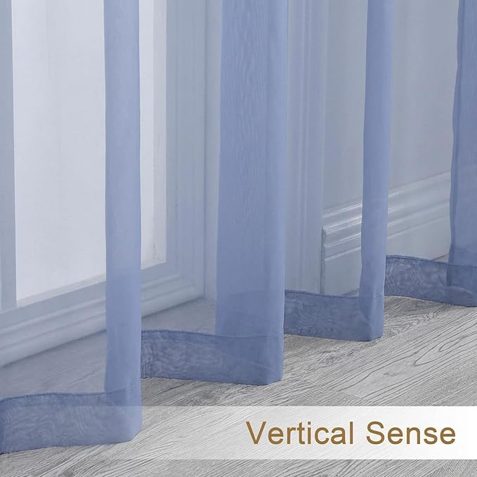 Chyhomenyc Sheer Curtains 30 inch Length 2 Panels - Light Filtering Voile Rod Pocket Short Window Curtians for Bathroom Living Room Farmhouse Small Windows, 42Wx30L inches, Denim Blue