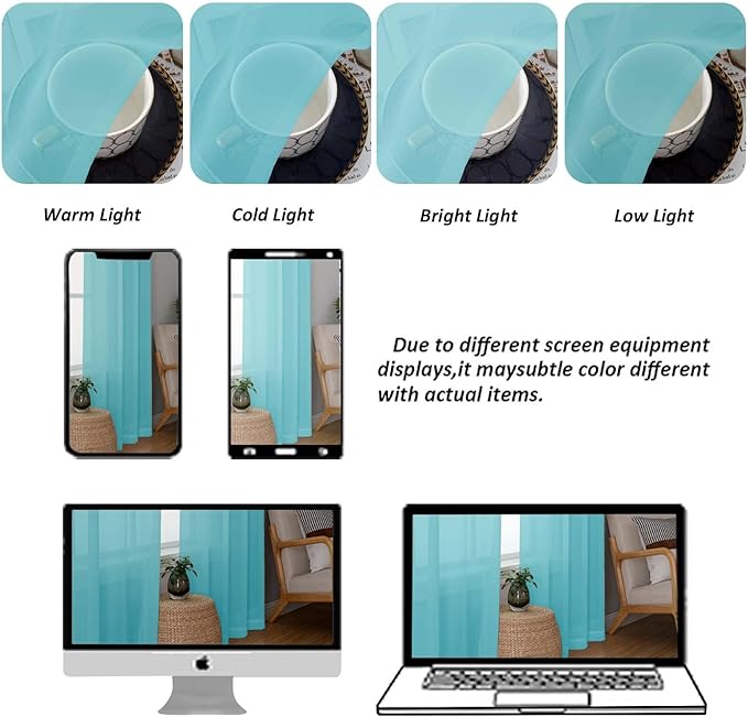 Chyhomenyc Extra Long Sheer Curtains 120 Inches Long 2 Panels Set, Light Filtering Voile Curtain Drapes for Floor to Ceiling Window Patio Sliding Door, 10FT, Aqua