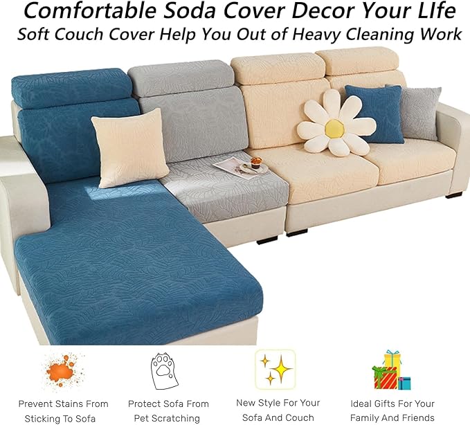 Soothing Home Sofa Covers, Sofa Hero Covers, Wear-Resistant Universal Couch Covers Washable Stretch Sectional Couch Cushion Covers (Metal Grey,Headrest Cover)