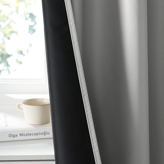 RYB HOME Bedroom Blackout Curtains 72 inches Long, 100% Blackout Thermal Insulated Noise Reducing Curtains for Living Room Nursury, 34 inches Wide by 72 inches Long, Silver Grey