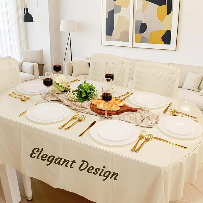 100 PCS White Plastic Plates, White Plates Disposable Include 50 Dinner Plate and 50 Dessert Plate, Heavy Duty plastic plates Perfect for Christmas Party/Holiday/Wedding