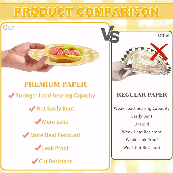 52 Pcs Yellow Gingham Party Plates - 9 Inch Checkered Plaid Dessert Plates Disposable Yellow and White Paper Plate - For Picnic BBQ Birthday Dinner Party Supplies