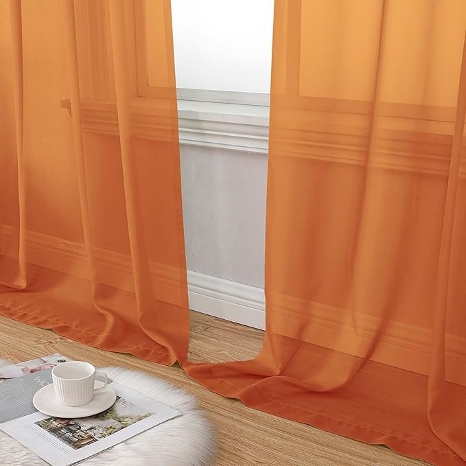 Orange Sheer Curtain for Bedroom Living Room 72 Inches Long 2 Panels Set, Solid Soft Airy Light Filtering Sheer Window Curtains, Modern Rod Pocket Door Curtain, Orange, 42" Wx72 L Inches