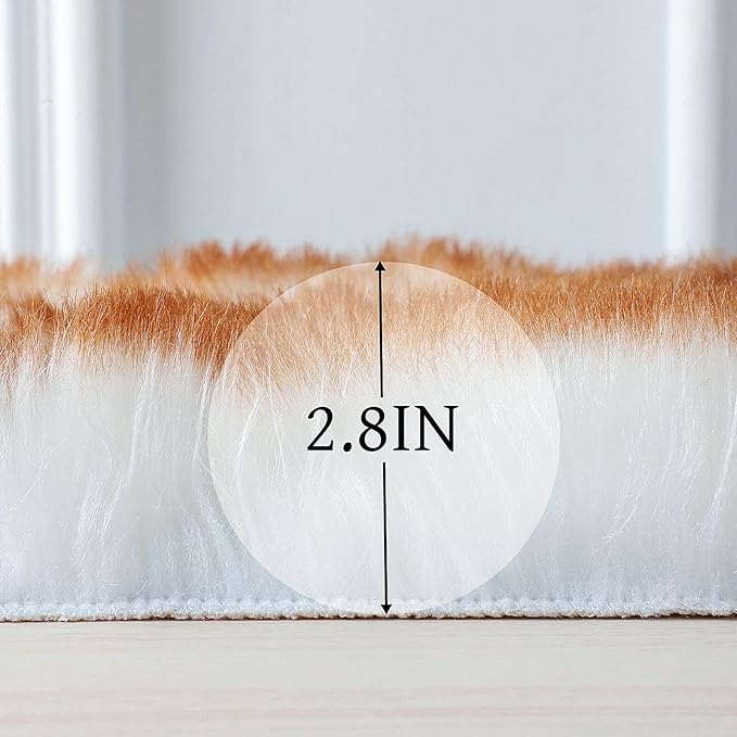 linmopm Faux Fur Rug Sheepskin Shag Fluffy Fuzzy 2x3 ft Small Rugs for Bedroom Bedside Bed Floor Living Room Plush High-Density Cushion Carpet Super Sofa Cover White and Yellow