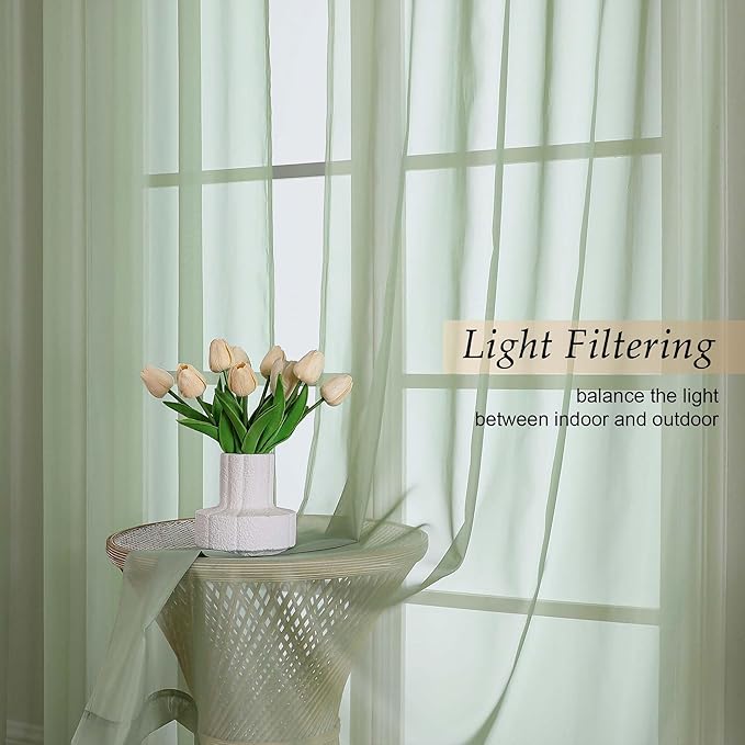Sage Green Sheer Curtains for Bedroom Living Room 96 Inches Long 2 Panels, Modern Airy Soft Lightweight Rod Pocket Light Filtering Sheer Curtains Drapes, Each 59" Wx96 L Inch