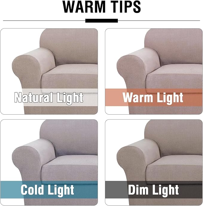 H.VERSAILTEX 3 Piece Stretch Sofa Covers for 2 Cushion Sofa Couch Covers for Living Room Furniture Cover (Base Cover Plus 2 Seat Cushion Covers) Thicker Jacquard Fabric(Large Sofa, Sand)