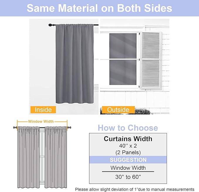 Simplebrand Ava Light Grey Blackout Curtains for Bedroom, 72 Inch Length, 2 Panels, Privacy Thermal Insulated Rod Pocket Curtains for Patio, French Door, W40 x L72 Inch