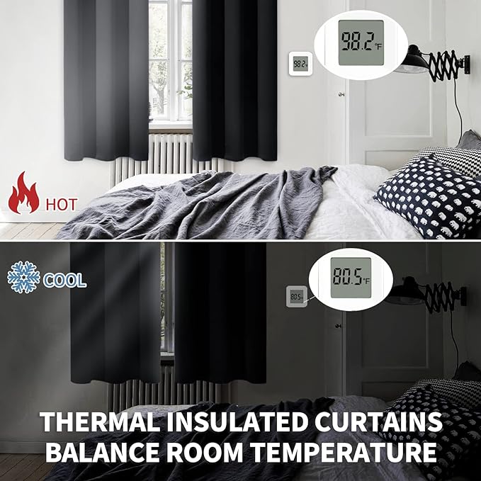 BGment Black Blackout Curtains for Bedroom - Grommet Thermal Insulated Room Darkening Block Out Curtains for Living Room, Set of 2 Panels, 52 x 63 Inch