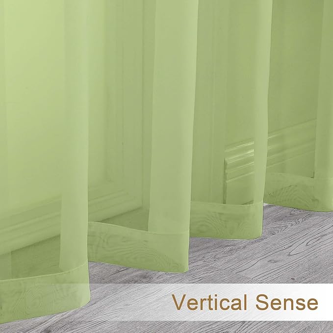 Chyhomenyc Sheer Valances for Windows, Light Filtering Small Window Curtains for Living Room Bathroom Cafe Laundry Basement, Modern Top Dual Rod Pocket Voile Curtain, 42Wx14L inches, Lime, 2 Pieces