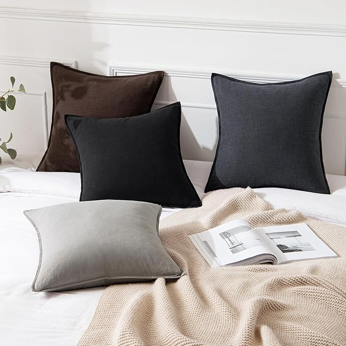 MIULEE Decorative Linen Pillow Covers 20x20 Inch Dark Gray Boho Farmhouse Neutral Couch Throw Pillows for Bed Pack of 2 Accent Modern Pillowcase Sofa Livingroom Home Decor
