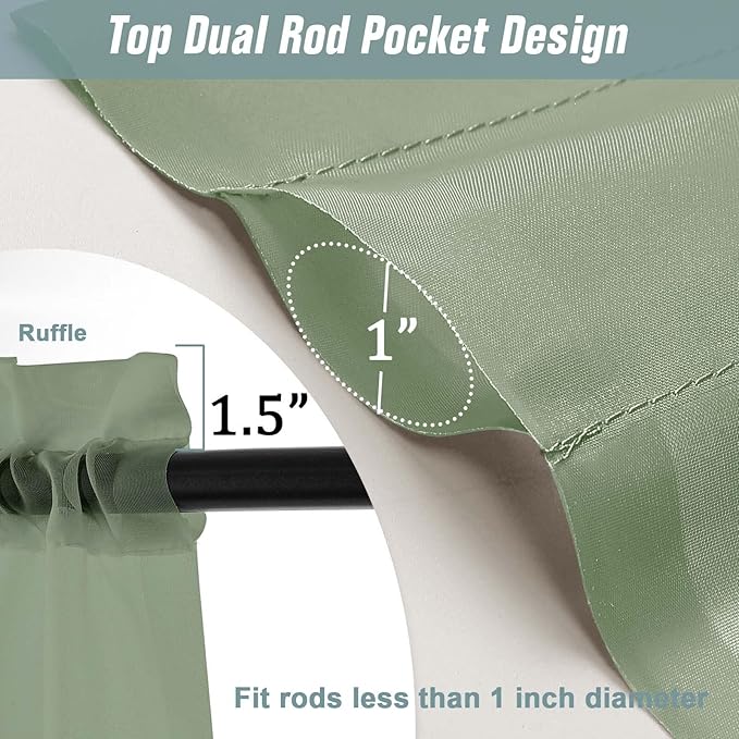 Sage Green Sheer Curtains for Window 72 inches Long 2 Panels Set, Soft Airy Modern Light Filtering Sheer Curtains for Living Room Bedroom, Dual Rod Pocket Solid Window Drapes, 2x42Wx72L inches