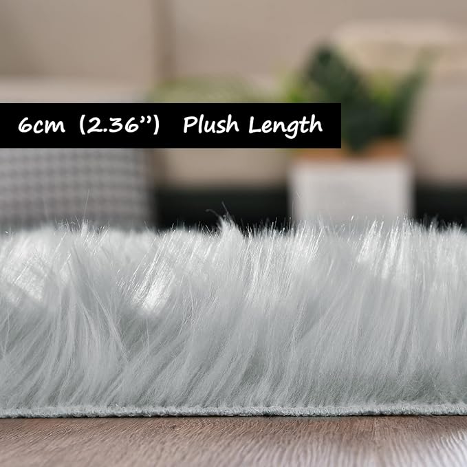 Goolela Faux Sheepskin Fur Rug 4x6 Grey Fluffy Fuzzy Furry Area Rug for Bedroom Playroom Plush Shaggy Washable Irregular Sheepskin