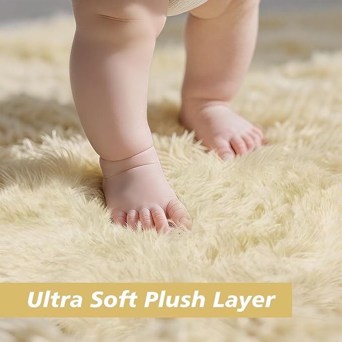 Ultra Soft Fluffy Area Rugs for Bedroom Living Room 10x12, Nursery Rug, Non-Slip Carpet for Kids Dorms Decor, Shaggy Bedside Rug, Ivory