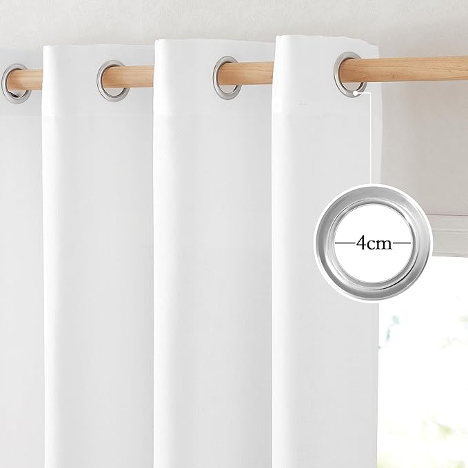 NICETOWN Linen 78 inch Curtains for Kitchen Window, Grommet Thick Flax Linen White Small Window Treatments Privacy Assured with Light Filtering for Cafe/Kids Room, W68 x L78, 2 Panels