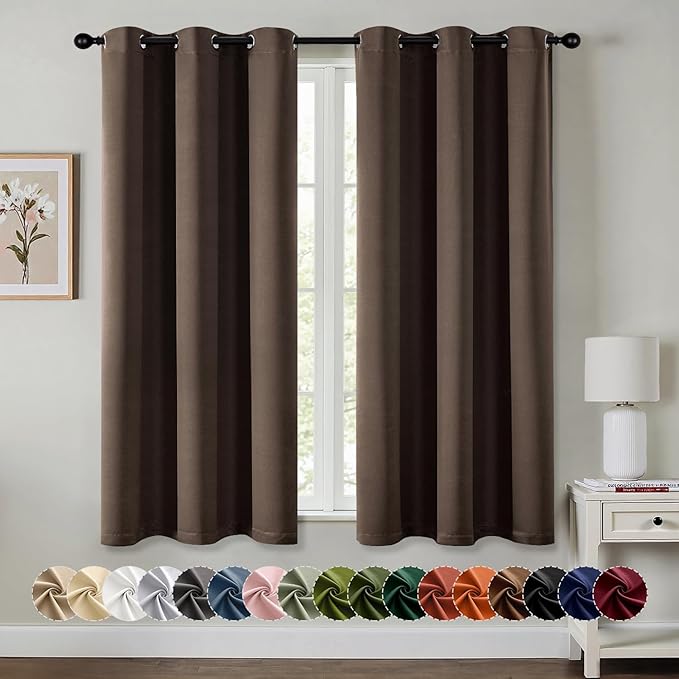 MIULEE Chocolate Brown Blackout Curtains - Bedroom Window Treatment Curtains Thermal Insulated Room Darkening Drapes for Living Room Kitchen Grommet Drapery, 40 x 54 Inches Long, 2 Panels