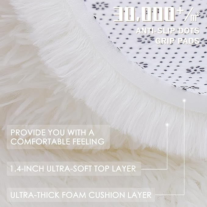 OLANLY Ivory Round Rugs for Bedroom - Machine Washable, 6 ft Circle Area Rugs for Living Room, Soft and Fluffy Shaggy Carpet for Teen Girls and Boys, Nursery Rooms, Dorms, Home Decor Aesthetic