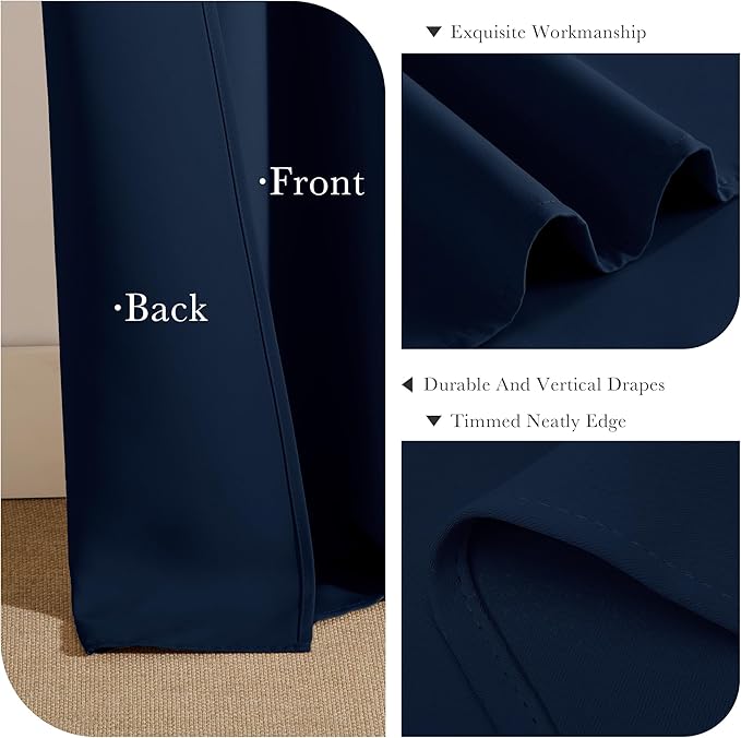 PONY DANCE Blue Blackout Curtains 96 inch Long, Room Darkening Curtains for Bedroom, Thermal Insulated Drapes for Living Room Window, Back Tab/Rod Pocket, 52 x 96 Inch,2 Panels Set, Navy Blue