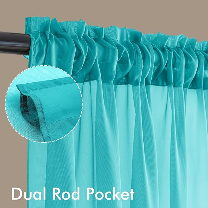 MIULEE Turquoise Sheer Curtains 63 Inches Long, 4 Panels Set, Light Filtering Rod Pocket Voile Drapes for Living Room and Bedroom, Airy Soft Fabric Window Treatments, 42 x 63 Inches