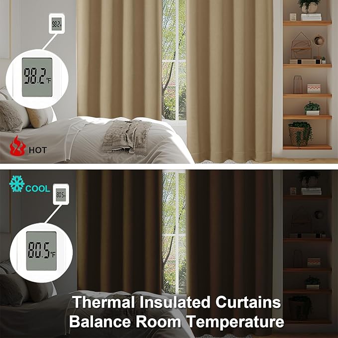 Simplebrand Ava Taupe Blackout Curtains for Bedroom 96 Inches Long 2 Panels, Solid Thermal Insulated, Energy Saving Living Room Window Treatment Curtains Blackout Drapes, W40 x L96 Inch, Taupe